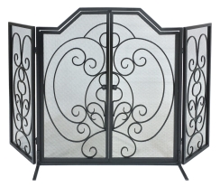 Dagan Three Panel 55 Inch Arched Wrought Iron Fireplace Screen