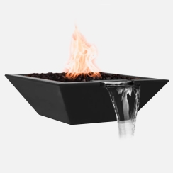 Fire By Design 28 Inch Powder Coat Brass Burner Square Gas Fire and Water Bowl - Match Light
