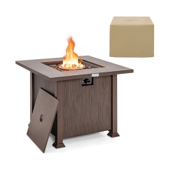 Costway 32 Inch Square 50K BTU Wood Look Propane Fire Pit Table