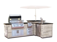 Fire Magic L-Shaped Reclaimed Wood Island with Cut-Outs for E660i and A660i Series Grills