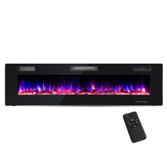 Costway 68 Inch Modern Ultra-Thin Wall Mount or Recessed Linear Electric Fireplace