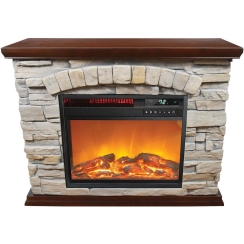 LifeSmart Large Square Freestanding Faux Stone Infrared Electric Fireplace with Mantel