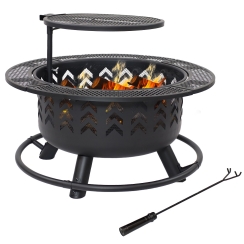 SunnyDaze 33 Inch Arrow Motif Steel Woodburning Fire Pit with Adjustable Grill Grate