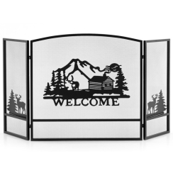 Costway 55 Inch Cabin Scenery Three Panel Fireplace Screen