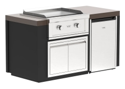 Videl 64 Inch Luxe Outdoor Kitchen Island with 30 Inch Gran Plancha Griddle and Refrigerator