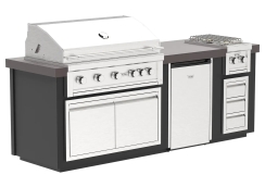 Videl 96 Inch Luxe Outdoor Kitchen Island with Gran Fuego Grill -  Side Burner -  and Refrigerator