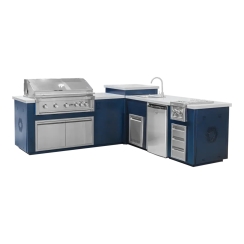 Videl 112 Inch Maestro Fire Pit Kitchen Island with Grill -  Refrigerator -  Sink and Audio System