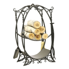 Minuteman Cottage Fireplace Log Holder with Fireplace Tools