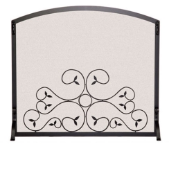 Pilgrim Single Panel Matte Black Scroll Fireplace Screen - 44 Inch x 34.25 Inch
