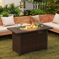 Costway 42 Inch Rectangular Woven Side Propane Fire Pit Table
