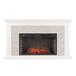 SEI 60 Inch Canyon Heights Electric Fireplace with Faux Stacked Stone Mantel