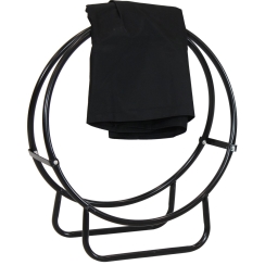 Sunnydaze 24 Inch Black Powder Coated Heavy-Duty Steel Outdoor Log Hoop Storage Rack with PVC Cover