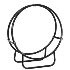 Sunnydaze 24 Inch Round Black Powder Coated Steel Log Hoop Storage Rack