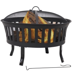 Sunnydaze 25 Inch Black Steel Mesh Stripe Cutout Outdoor Wood Burning Fire Pit