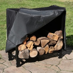 Sunnydaze 30 Inch Black Powder Coated Steel Outdoor Log Rack with Polyester Cover