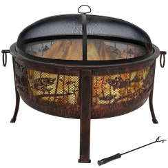 Sunnydaze 30 Inch Bronze Steel Northwoods Fishing Outdoor Wood Burning Fire Pit