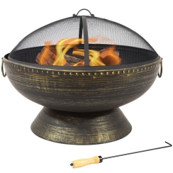 Sunnydaze 30 Inch Bronze Steel Royal Cauldron Outdoor Wood Burning Fire Bowl