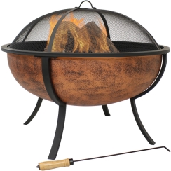 Sunnydaze 32 Inch Copper Steel Raised Portable Outdoor Wood Burning Fire Bowl