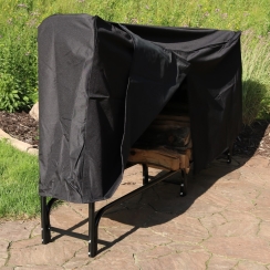Sunnydaze 8 Foot Black Powder Coated Steel Outdoor Log Rack with Polyester Cover