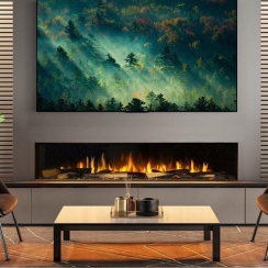 Sustainable Hearth 80 Inch Bay Front Electric Fireplace with Conversion Kit, Remote and Log Set