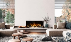 Sustainable Hearth 40 Inch Bay Front Electric Fireplace with Conversion Kit, Remote and Log Set