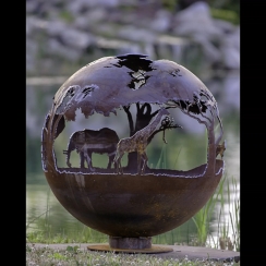 The Fire Pit Gallery 37 Inch African Safari Sphere Fire Pit with Flat Steel Base