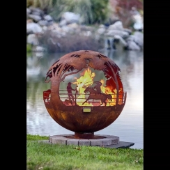 The Fire Pit Gallery 37 Inch Round Up Ranch Sphere Fire Pit with Flat Steel Base