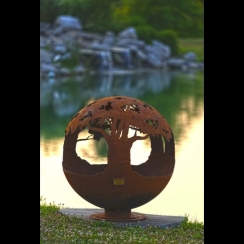 The Fire Pit Gallery 37 Inch Tree of Life Sphere Fire Pit with Flat Steel Base