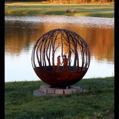 The Fire Pit Gallery 37 Inch Winter Wood Sphere Fire Pit with Flat Steel Base