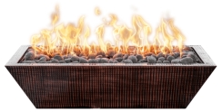 The Outdoor Plus 60 Inch Linear Maya Hammered Copper Gas Fire Bowl