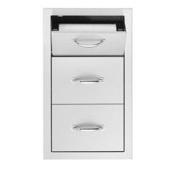 TrueFlame 17 Inch Stainless Steel Vertical 2-Drawer and Paper Towel Holder with Masonry Return