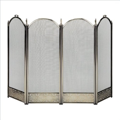 UniFlame 4 Fold Antique Brass Fireplace Screen with Decorative Filigree