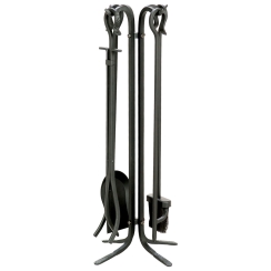 Uniflame 27 Inch Wrought Iron Five-Piece Fireplace Tool Set with Crook Handles