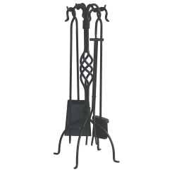 Uniflame 5 Piece Wrought Iron Fireplace Tool Set with Cook Handles and Center Weave