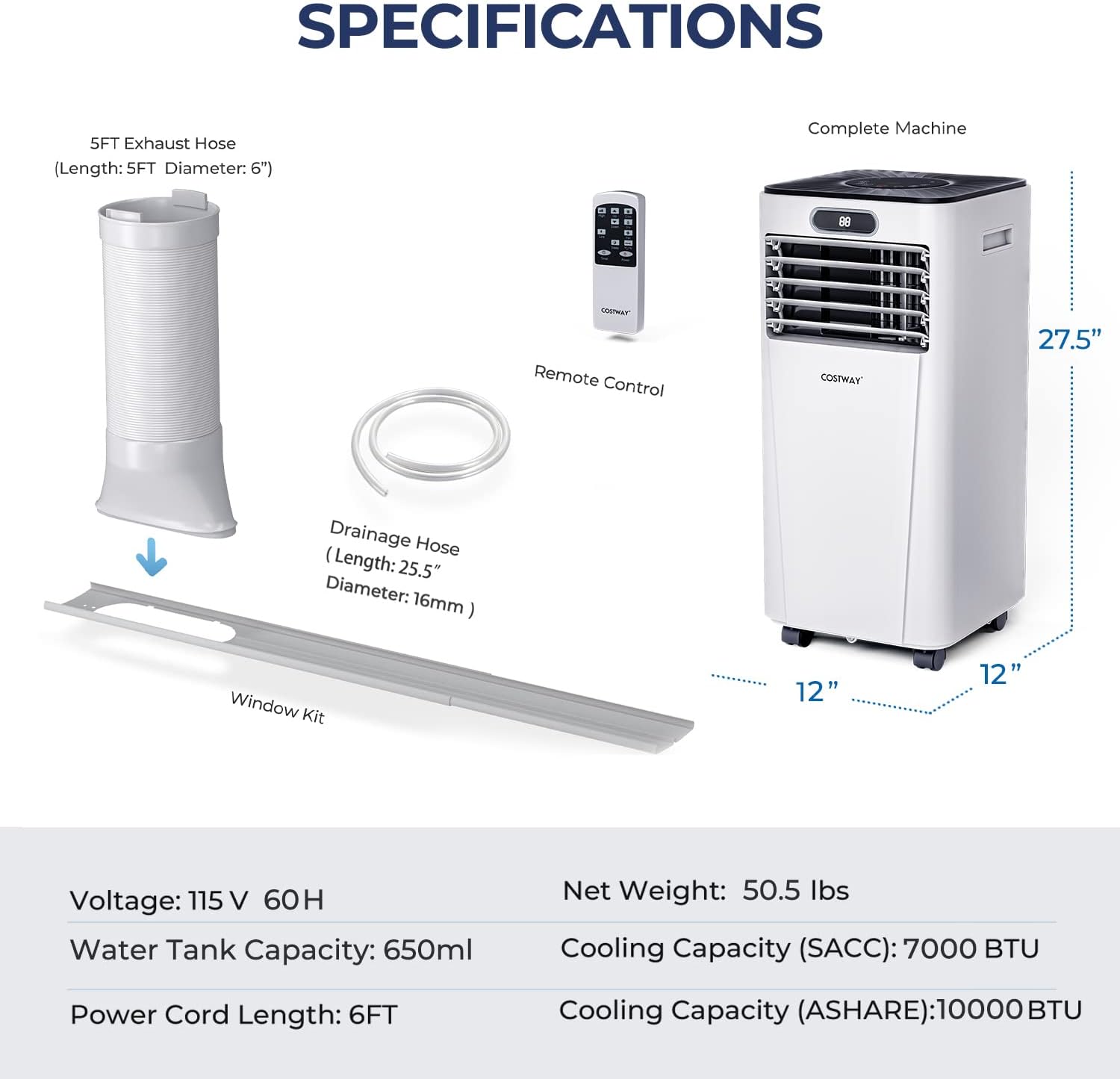 Costway 28 Inch 10K BTU Remote Control Portable Air Conditioner