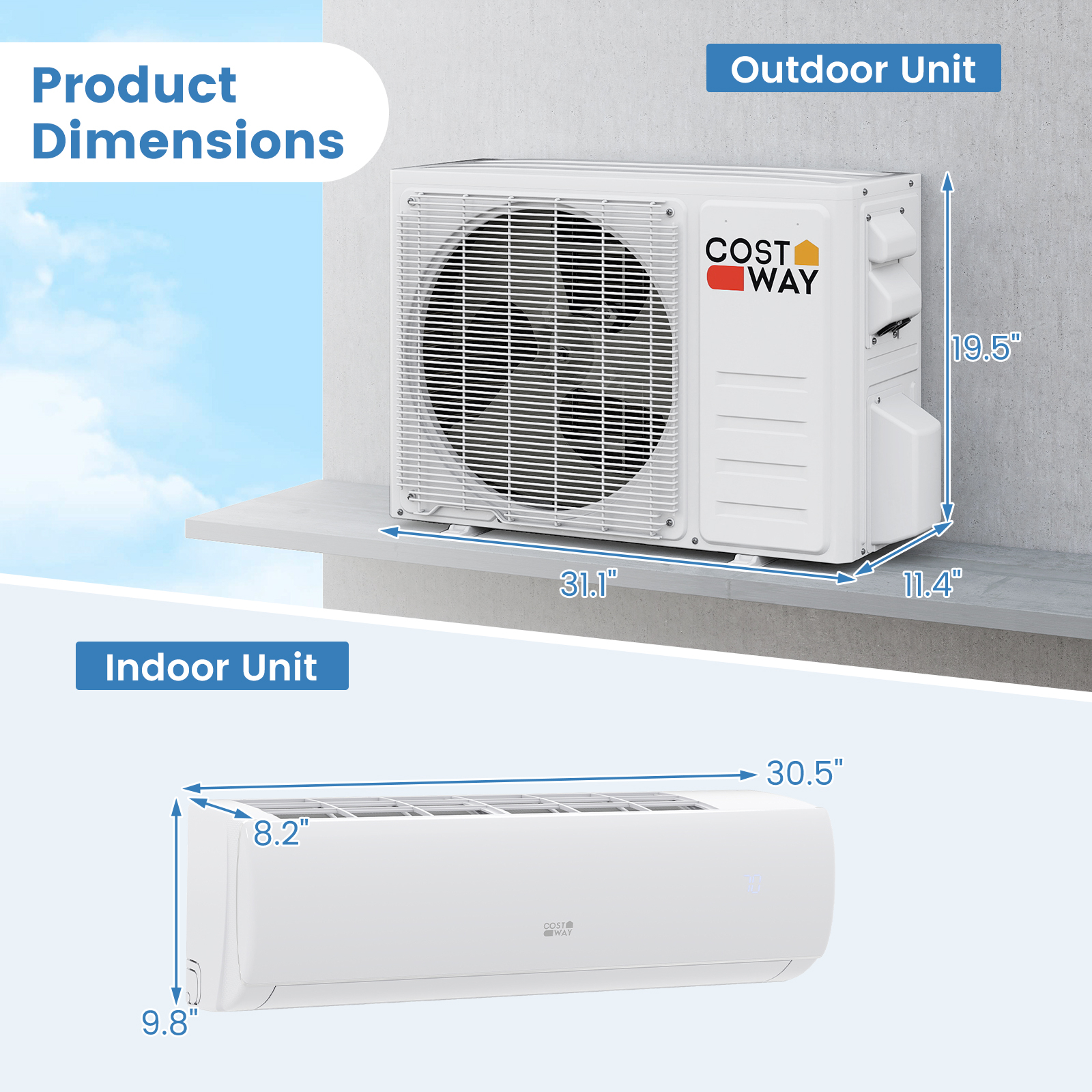 Costway 11.5K BTU R-32 EchoCool Series WiFi-Enabled Single-Zone Ductless Mini Split Package