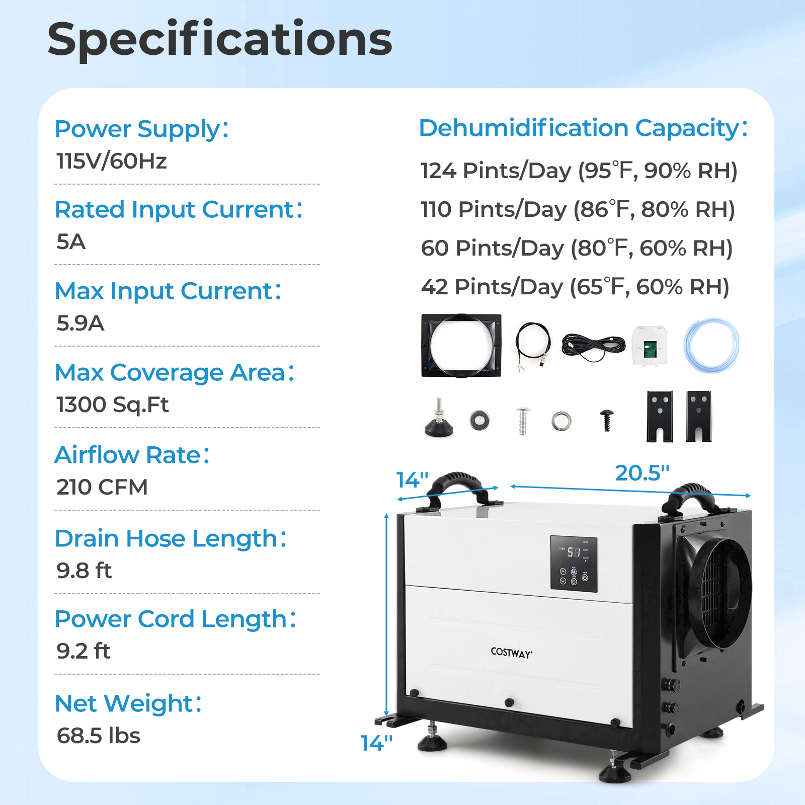 Costway 21 Inch Crawl Space Dehumidifier - 124 PPD