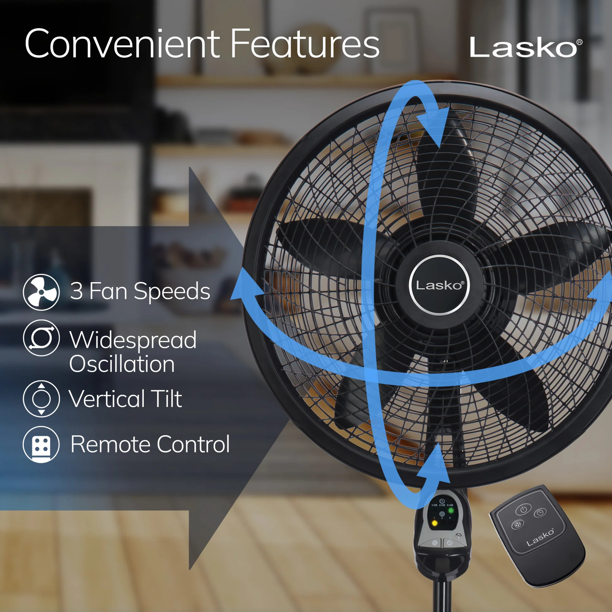 Lasko Cyclone Black 18 Inch Pedestal Fan with Remote