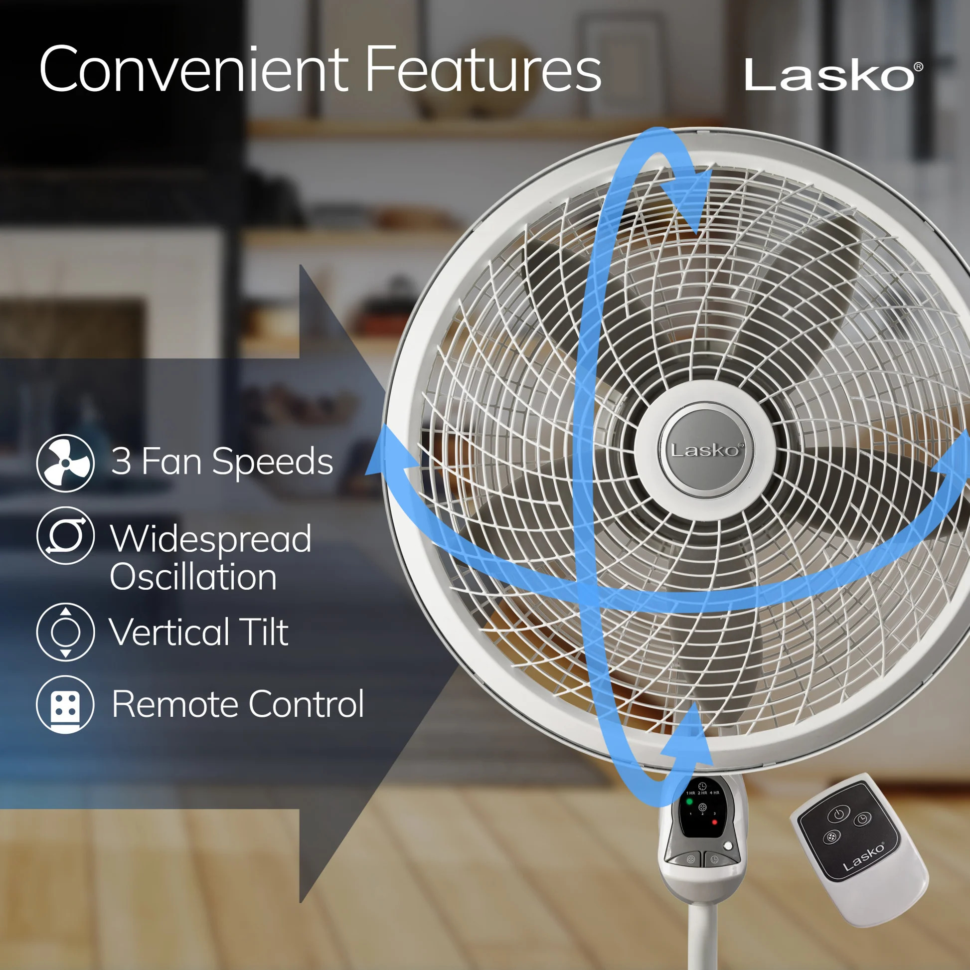 Lasko Cyclone White 18 Inch Pedestal Fan with Remote