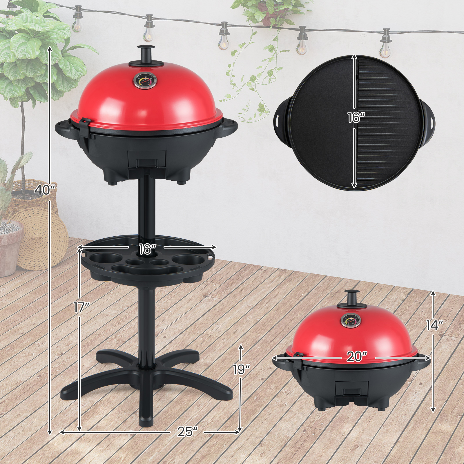Costway 20 Inch Countertop or Freestanding Electric BBQ Grill