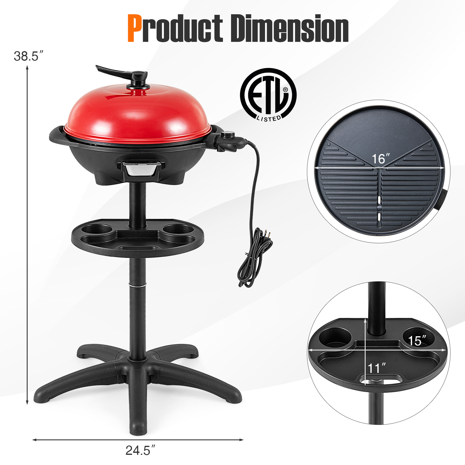Costway 21 Inch Electric BBQ Grill with Removable Stand