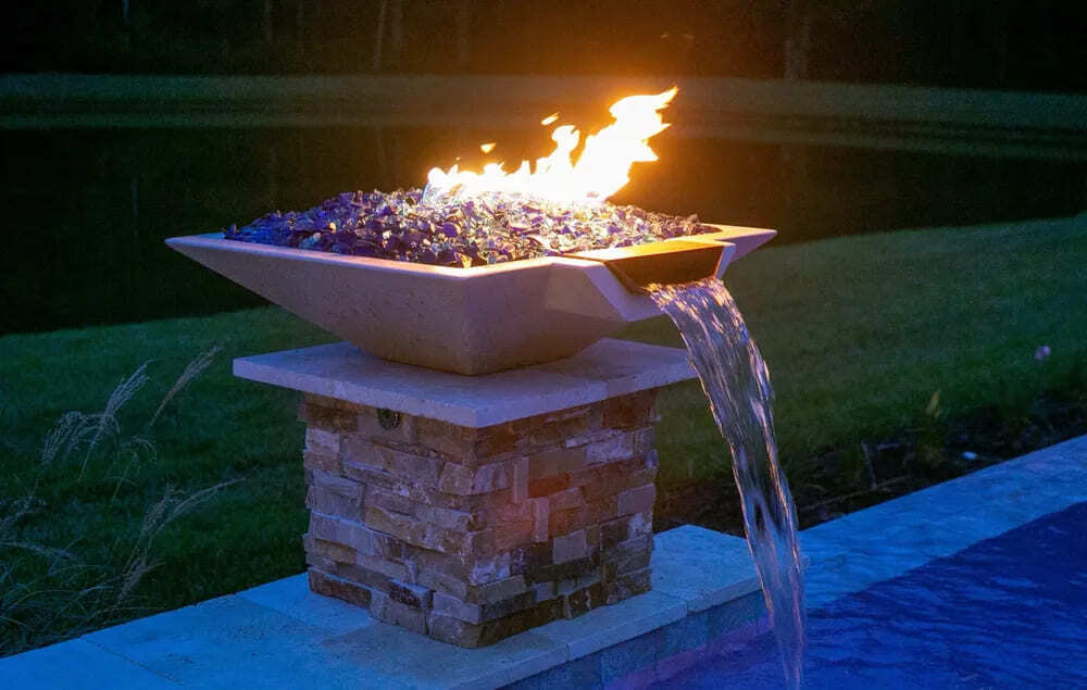 TessaRai 42 Inch Scupper Fire and Water Bowl with Auto Ignition