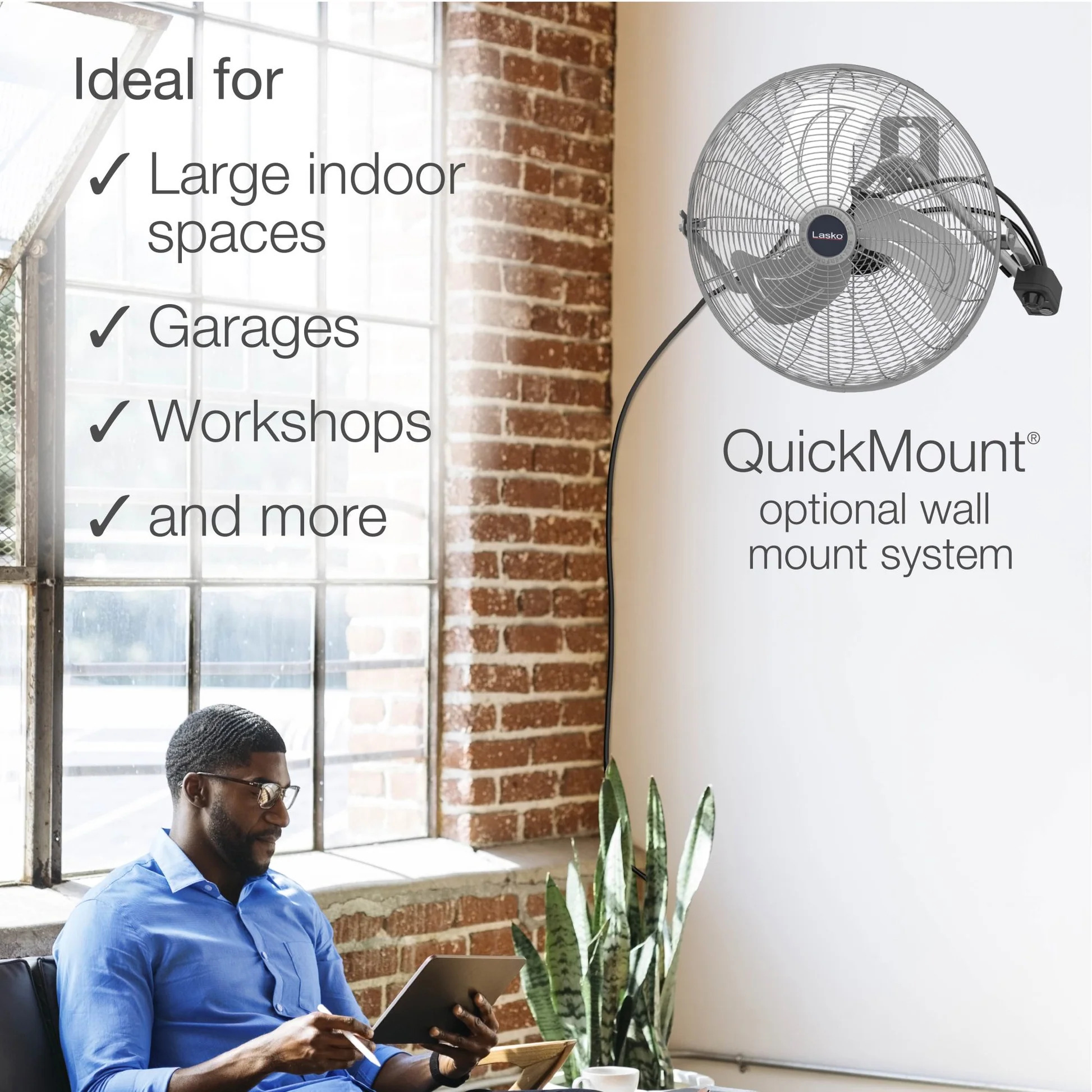 Lasko QuickMount 20 Inch High Velocity Floor and Wall Mount Fan