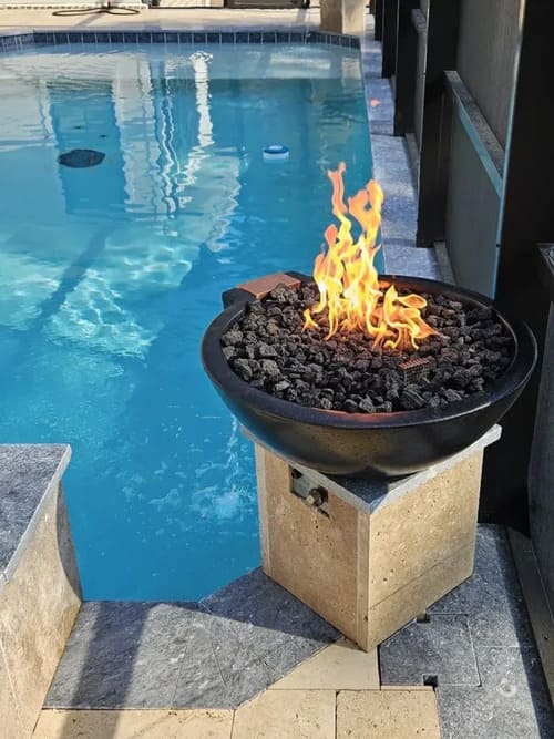 TessaRai 30 Inch Round Gas Fire and Water Bowl with Auto Ignition