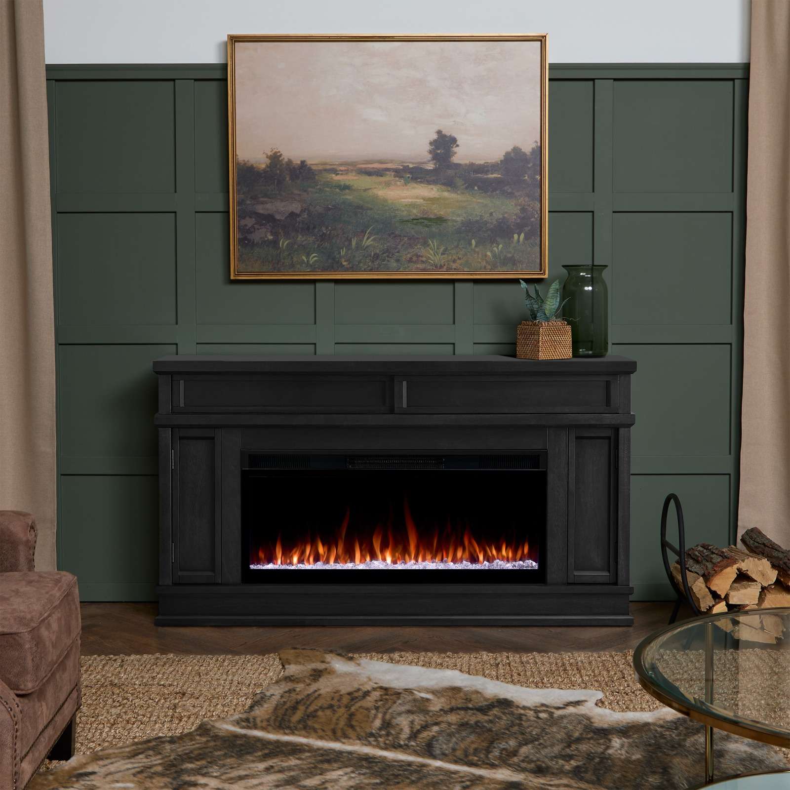 Real Flame 60 Inch Torrey Landscape Smart Electric Fireplace TV Stand
