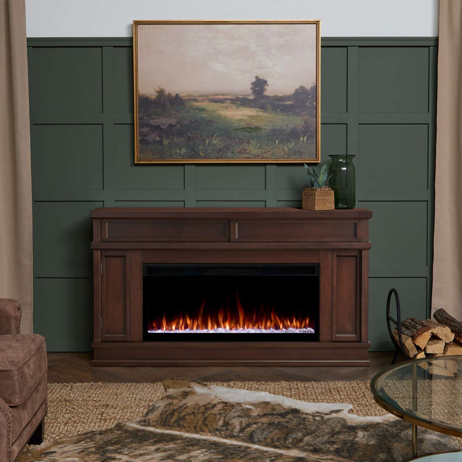 Real Flame 60 Inch Torrey Landscape Smart Electric Fireplace TV Stand