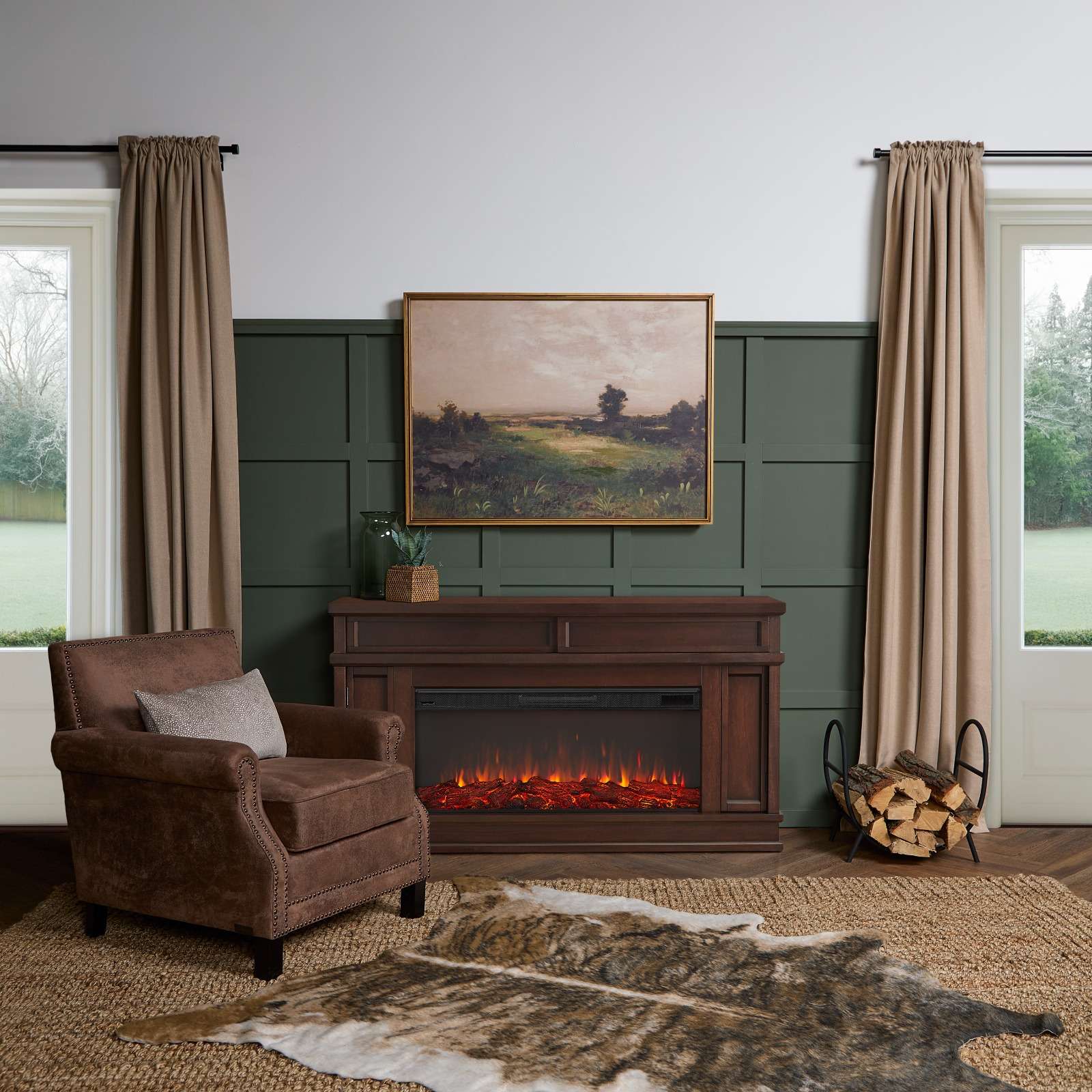 Real Flame 60 Inch Torrey Landscape Smart Electric Fireplace TV Stand