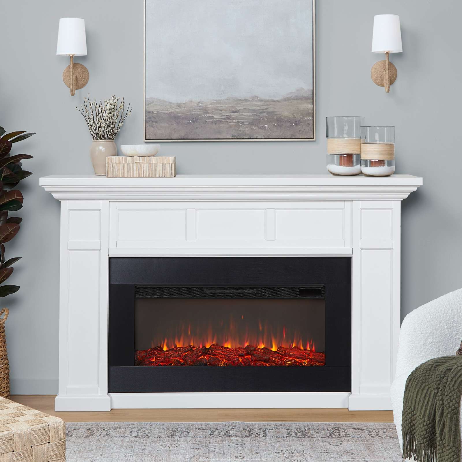 Real Flame 75 Inch Alcott Landscape Electric Fireplace with Mantel