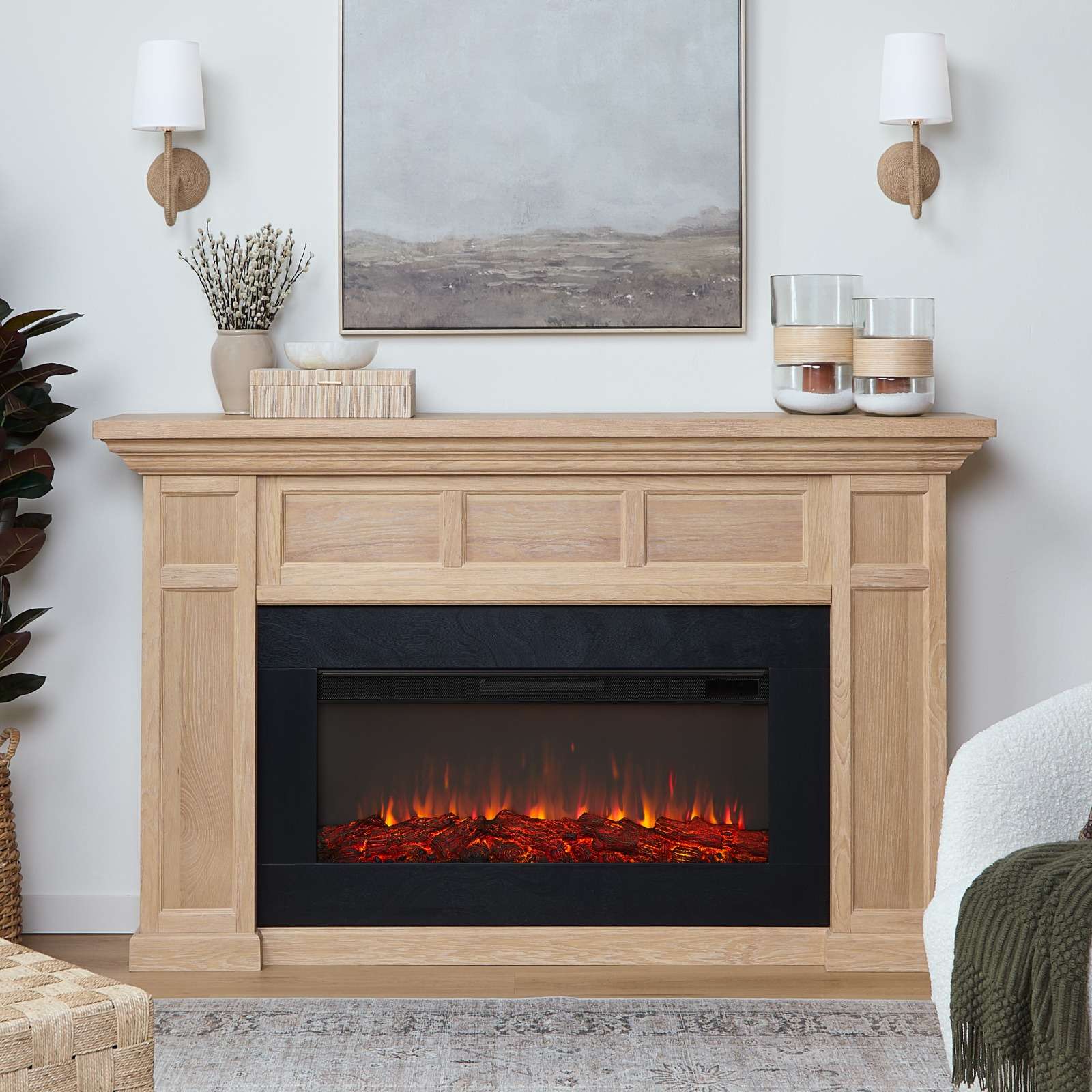 Real Flame 75 Inch Alcott Landscape Electric Fireplace with Mantel