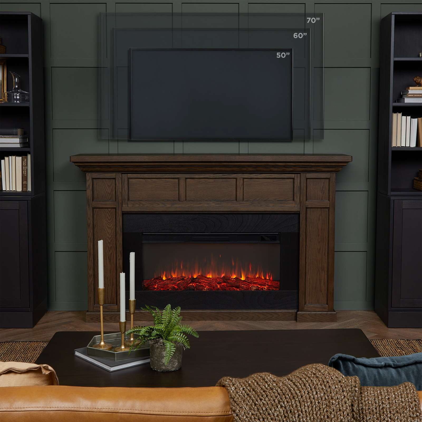 Real Flame 75 Inch Alcott Landscape Electric Fireplace with Mantel